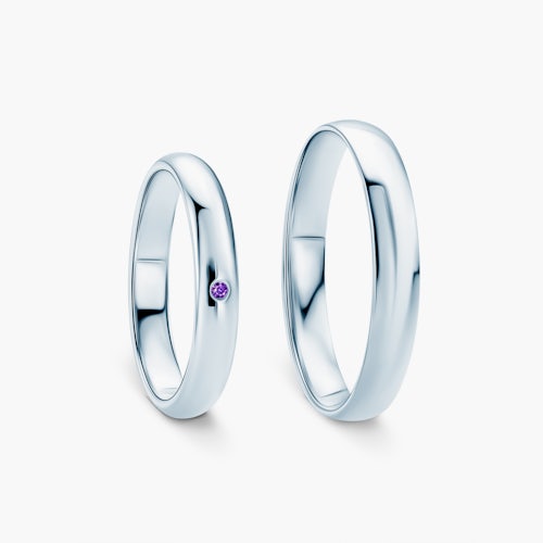 Obrączki Fairytale: białe złoto, ametyst, półokrągłe, 3 mm i 4 mm